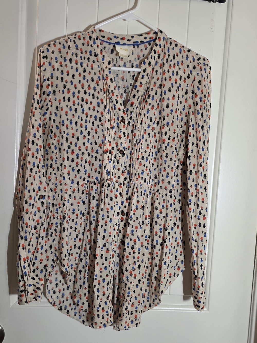 Maeve Cream Blouse with Red & Blue Dot Print
